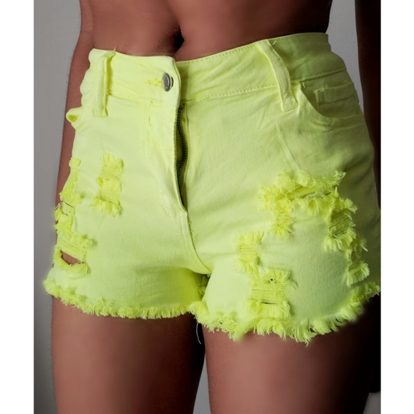 Distressed shorts, Neon Yellow, Size 7 - Picture 3 of 6